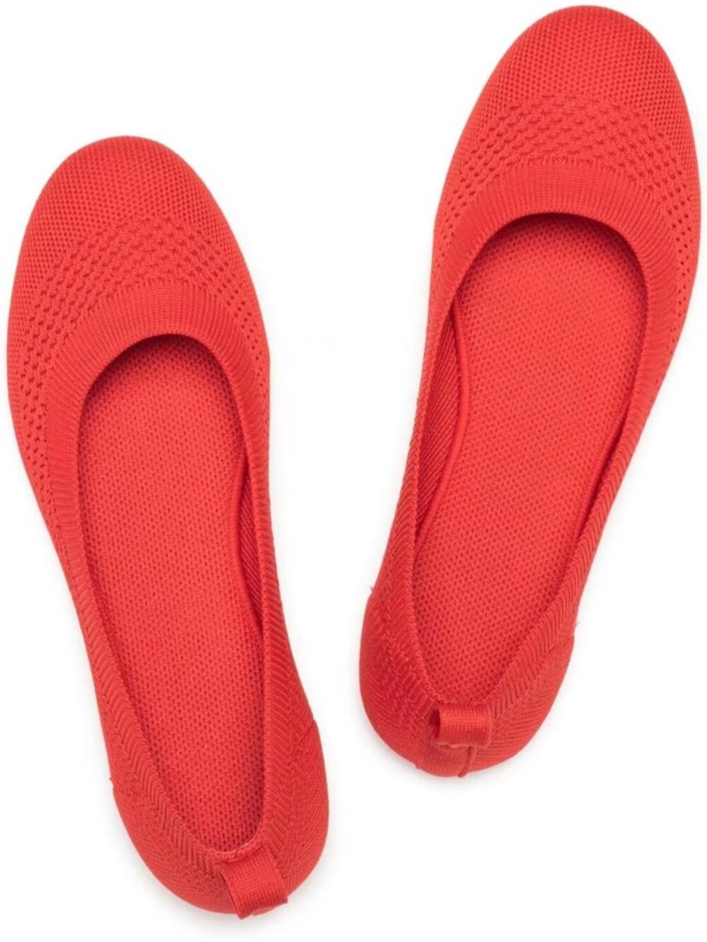 Womens Red Knit Ballet Flat Shoes Knit Shoes Round Toe Slip On Ballerina Flats